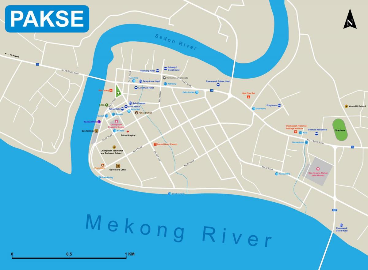 pakse નકશો લાઓસ