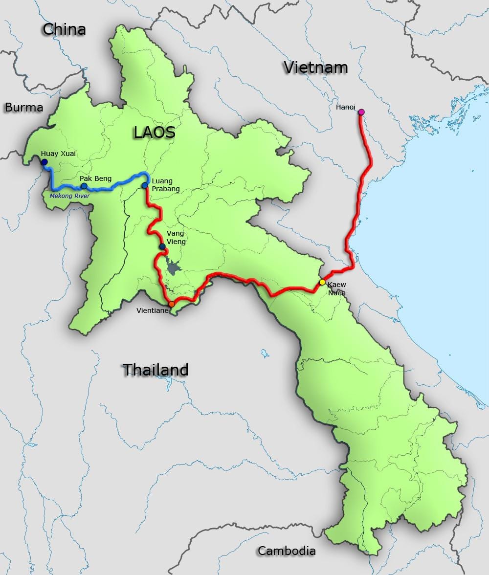 mekong નદી લાઓસ નકશો