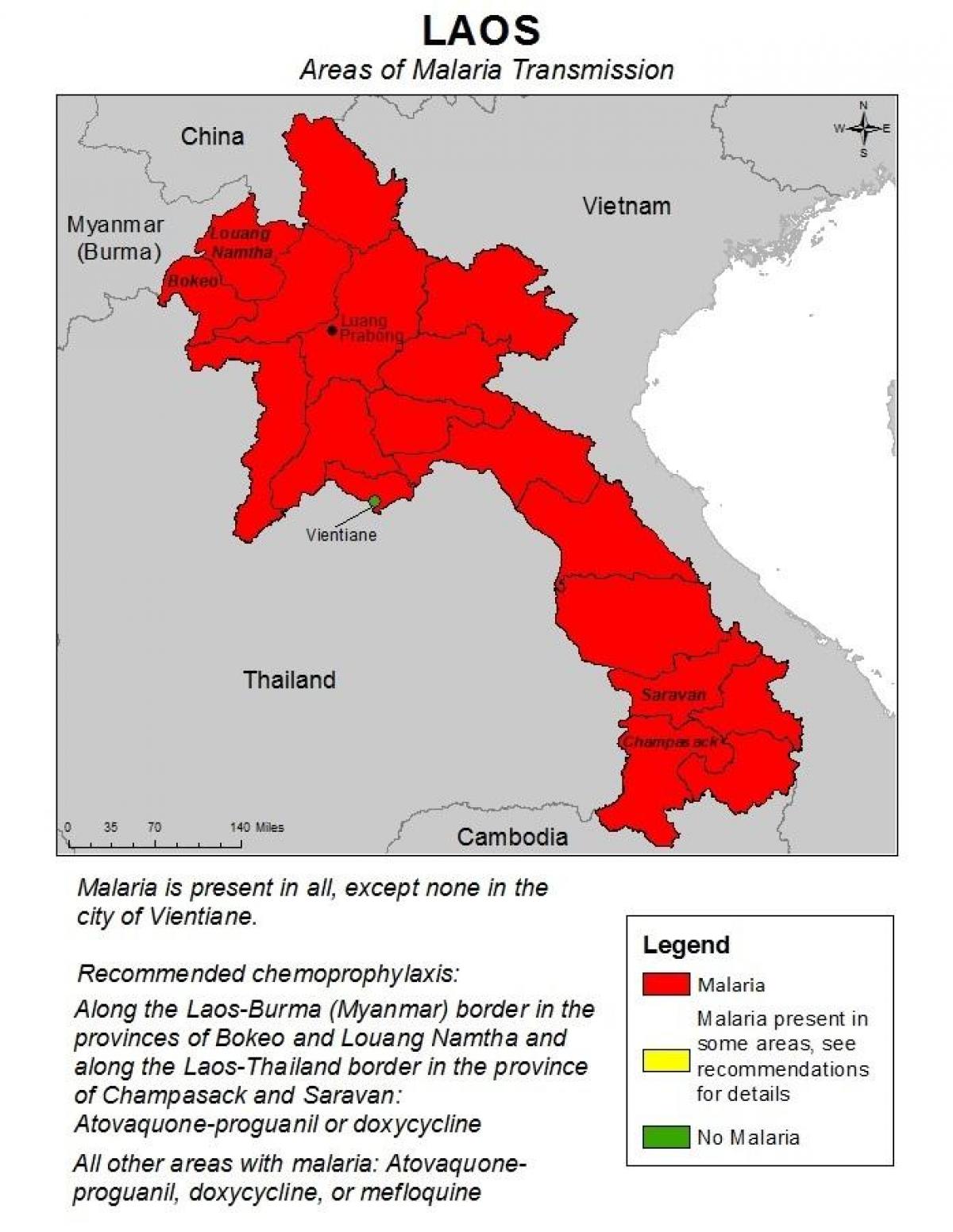 નકશો લાઓસ મેલેરિયા 