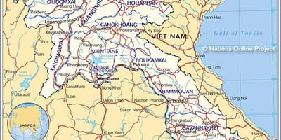 નકશો લાઓસ અને આસપાસના દેશોમાં