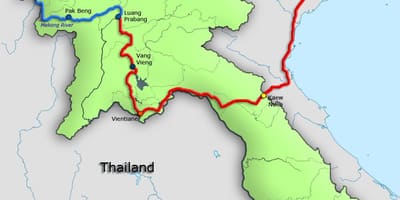 Mekong નદી લાઓસ નકશો